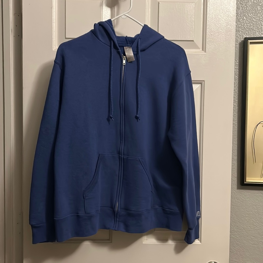 RUSSEL ladie’s jacket; blue ; size XL; slight oil stain L sleeve